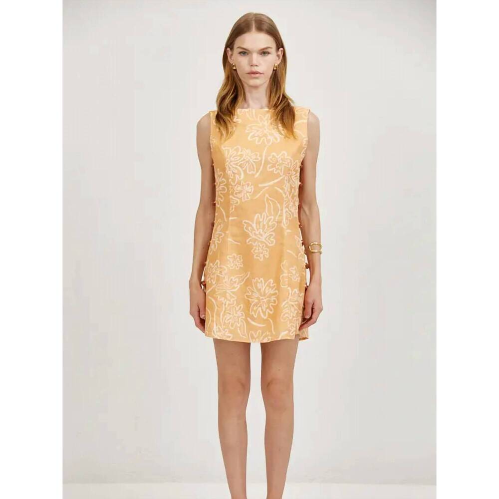 NEW A.REN linen round neck sleeveless mini dress in apricot